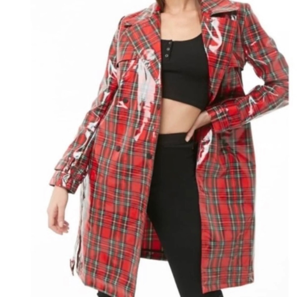 Plaid Print Rain Trench Coat
